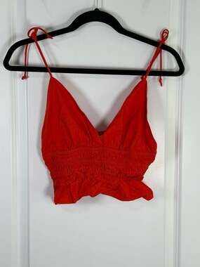 Sim & Sam Paolina Red Smocked Strappy Ruffled Crop Top